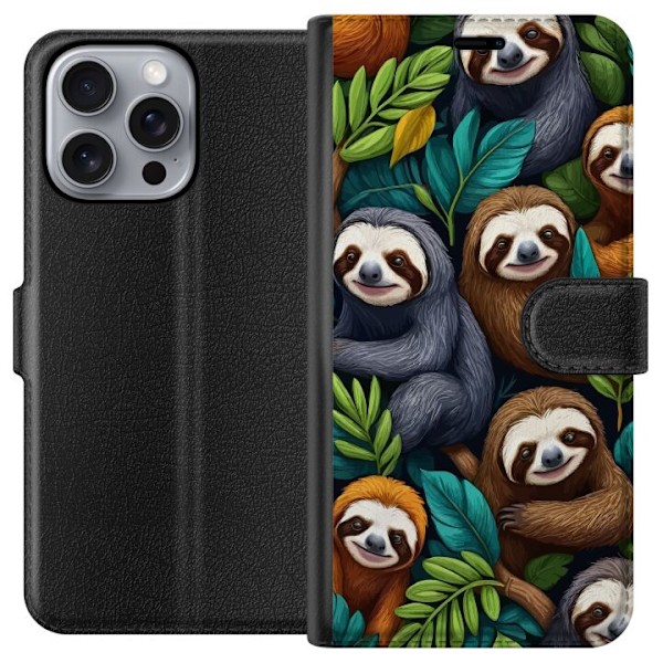 Apple iPhone 16 Pro Max Lompakkokotelo Sengångarstil - rentoutunut muotoilu söpöllä laiskiaalla