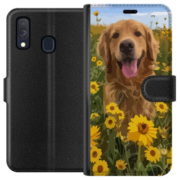 Samsung Galaxy A40 Tegnebogsetui Golden Retriever Solrosmark Hundemotiv Natur Sommer Design Populær Hunderace Familiefavorit