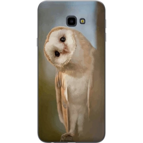 Samsung Galaxy J4+ Genomskinligt Skal Uggla Nyfiken Blick Fågelmotiv Skog Natur Grafiskt Design Populärt Motiv Djur Tema Dekoration