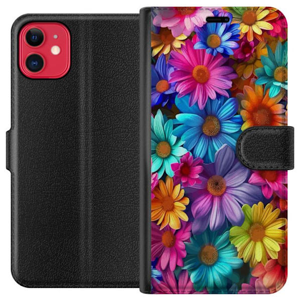 Apple iPhone 11 Plånboksfodral Gerbera Blommor Färgglad Dekor Blommotiv Populärt Heminredning Färg Rik Väggkonst Design