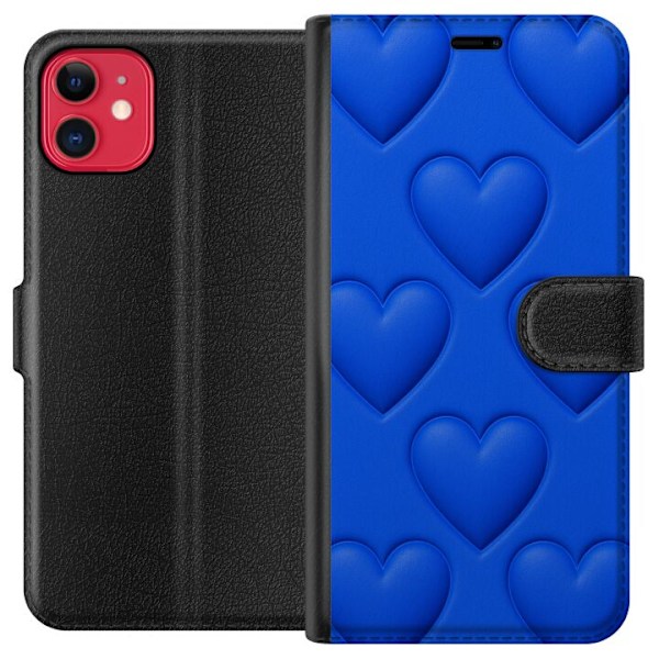 Apple iPhone 11 Lompakkokotelo Siniset Sydämet