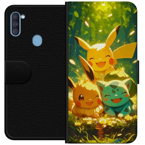 Samsung Galaxy A11 Plånboksfodral Pixelmonster spelstil – färgstark design för retroälskande gamers