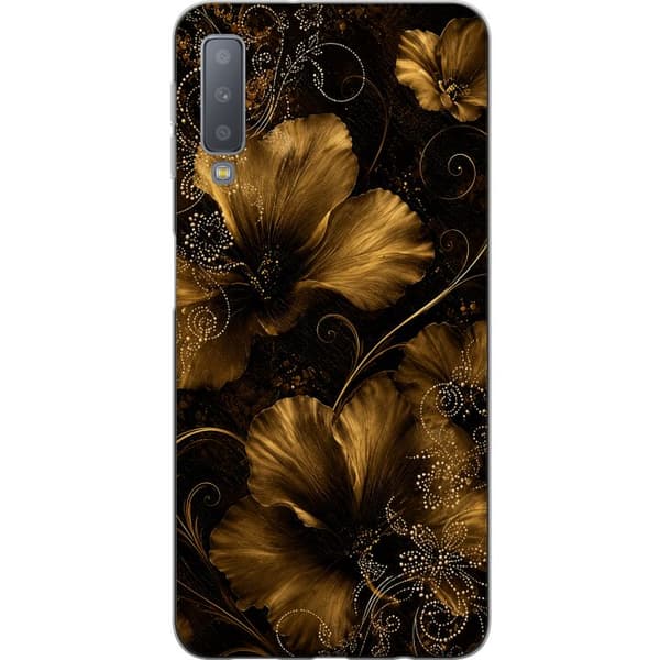 Kompatibelt Mobildeksel til Samsung Galaxy A7 (2018) Gylden Noir-blomstring svart