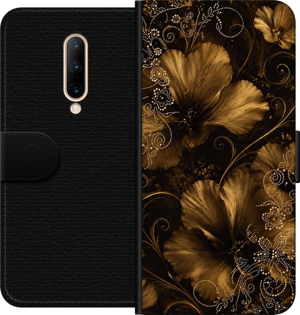 Kompatibelt Plånboksfodral till OnePlus 7 Pro Guldfärgade blommor guld