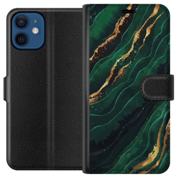 Kompatibelt Plånboksfodral till Apple iPhone 12 mini Marmor Guld Grön