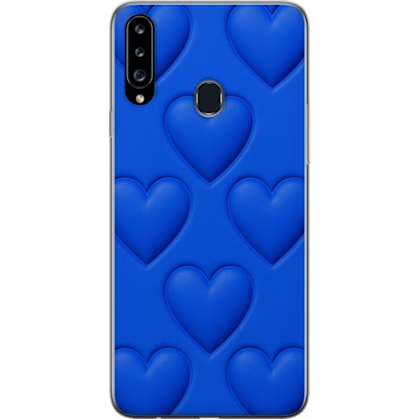 Samsung Galaxy A20s Läpinäkyvä kuori Siniset Sydämet