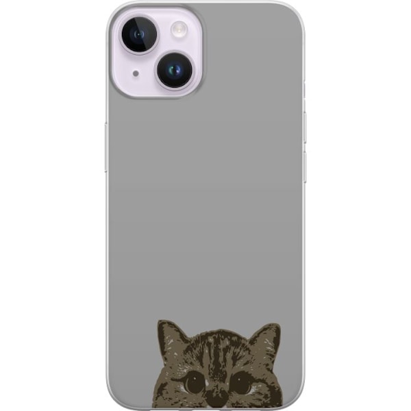 Apple iPhone 15 Plus Genomskinligt Skal Grå Kattblick – stilren kattdesign med grå bakgrund