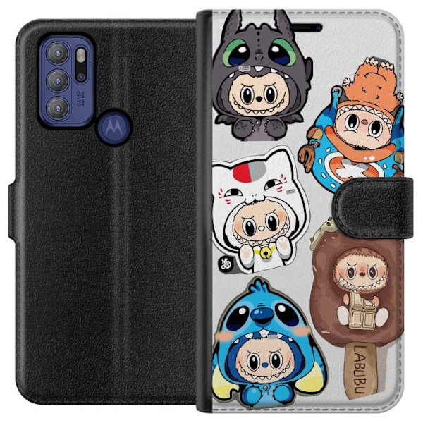 Motorola Moto G60S Lompakkokotelo Labubu hahmokokoelma - Pop Mart Labubu The Monsters väriluulisessa muotoilussa