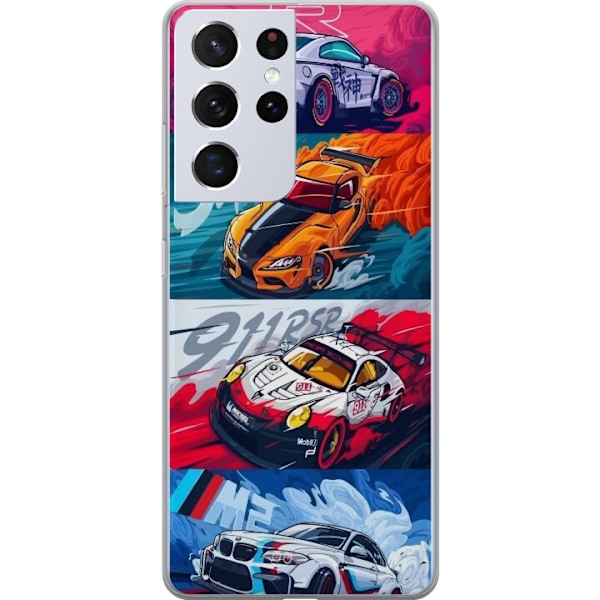 Samsung Galaxy S21 Ultra 5G Läpinäkyvä kuori Nopeat Autot - Piirretty Kuvio Toiminnalla
