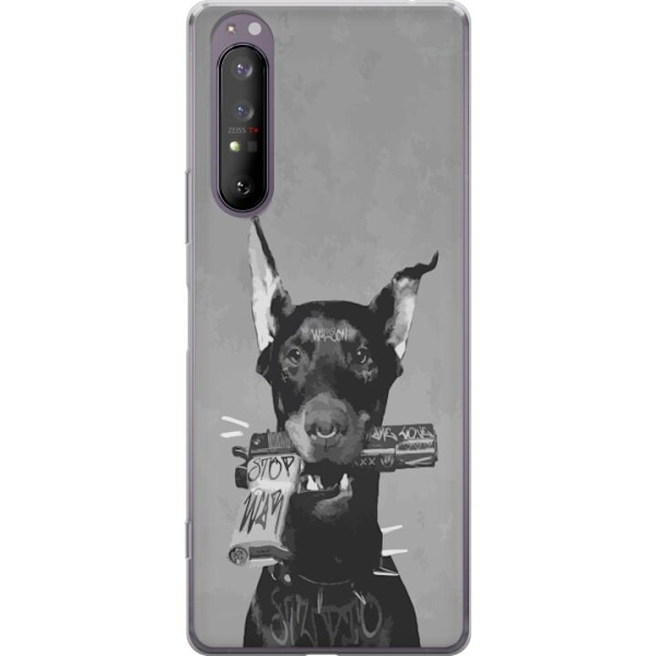 Sony Xperia 1 II Genomskinligt Skal Grå Hund Grafisk Design Tuff Djurmotiv Street Art Urban Trend Hundälskare Stil Populärt Motiv