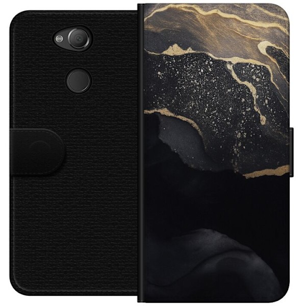 Sony Xperia XA2 Tegnebogsetui Sort guld abstrakt