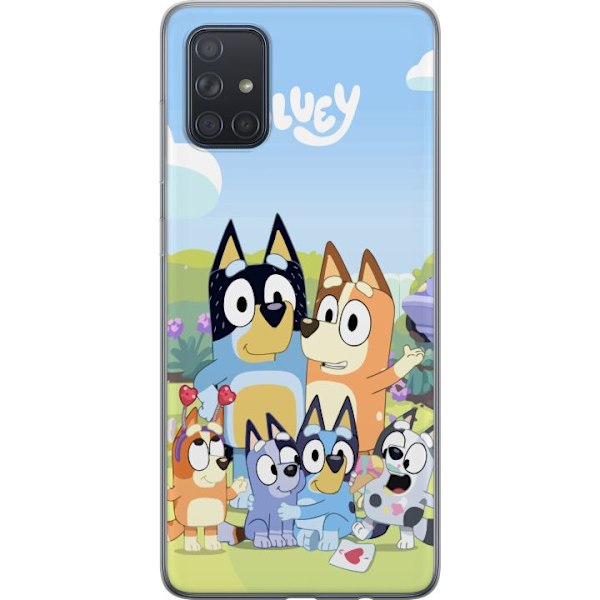 Samsung Galaxy A71 Gennemsigtig cover Bluey mobilcover med hele familien i farverigt design