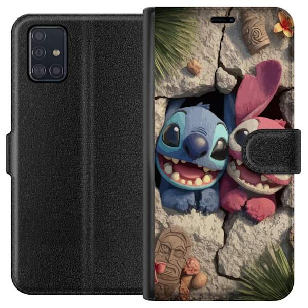 Samsung Galaxy A51 Lompakkokotelo Stitch Angel Lilo & Stitch Motiivi Disney Rakkaus Sarjakuvahahmo Suosittu Sininen Avaruusolio Hauska Disney-elokuva