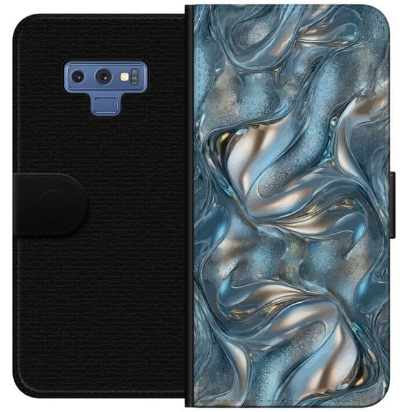 Kompatibel Tegnebogsetui til Samsung Galaxy Note9 Abstrakt flydende krom i sølv og blå metallisk effekt sølv