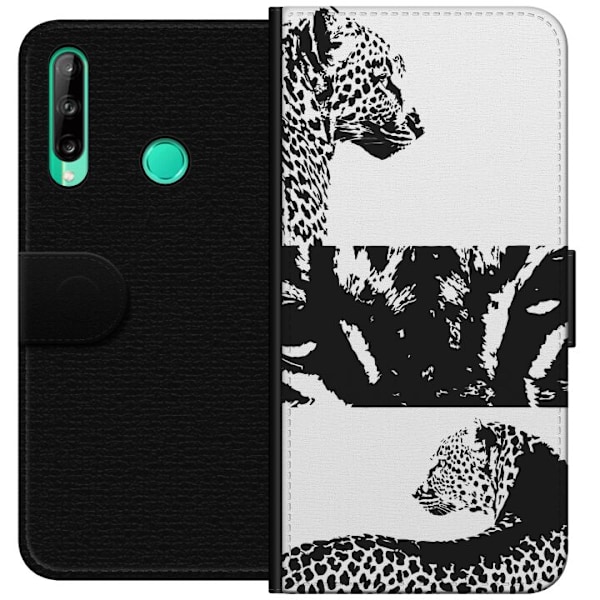 Huawei P40 lite E Lompakkokotelo Leopard Faces