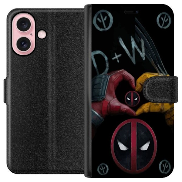 Apple iPhone 16 Tegnebogsetui Deadpool & Wolverine Kærlighed