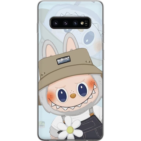 Samsung Galaxy S10 Genomskinligt Skal Labubu med hatt – Pop Mart-figur Mr. Butcher i retro stil med karaktär