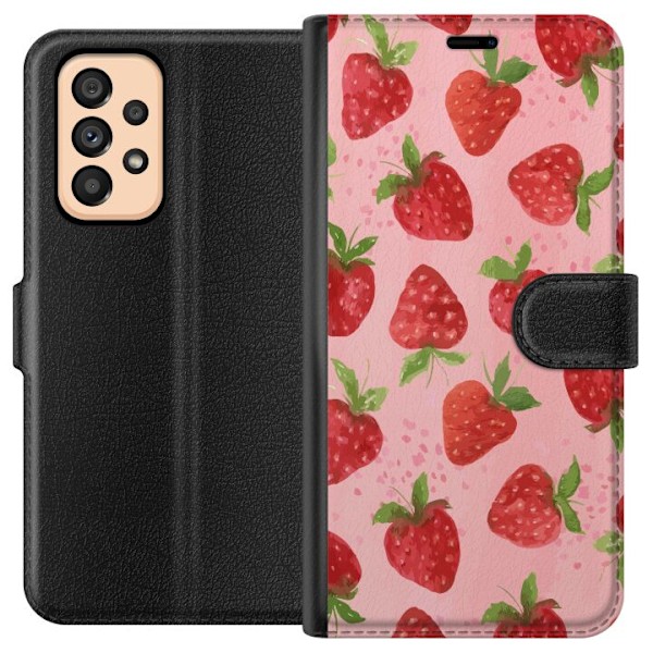 Samsung Galaxy A53 5G Plånboksfodral Strawberry Dreams – jordgubbsmönster i retrostil