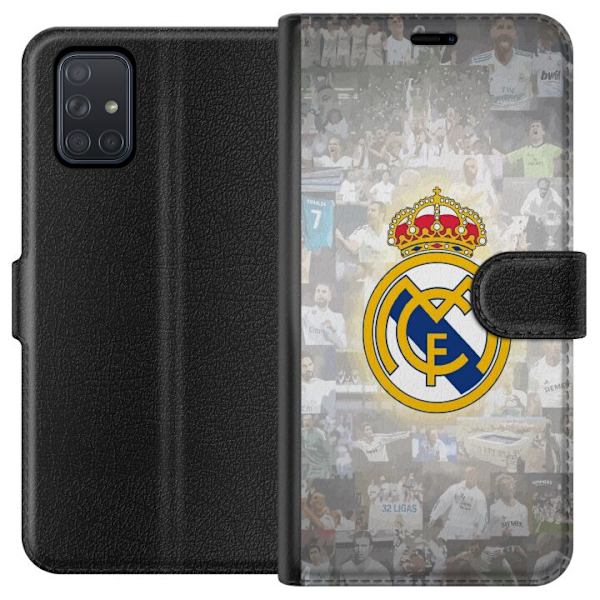 Samsung Galaxy A71 Tegnebogsetui Real Madrid Emblem Fodbold Klubmærke Hvid Guld Design Champions League Mester La Liga Fans Ikonisk