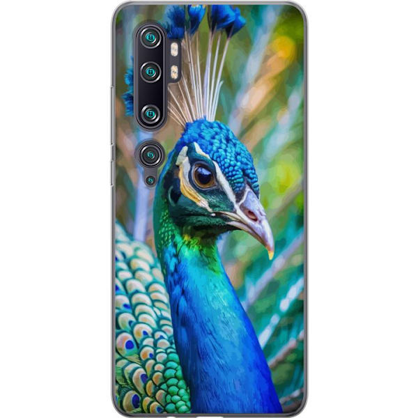 Xiaomi Mi Note 10 Pro Läpinäkyvä kuori Pavun Sulat Värikäs Design Lintuaihe Eksoottinen Graafinen Suunnittelu Luonto Ylellinen Koristelu