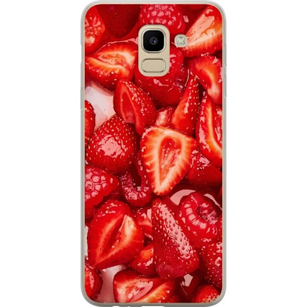 Samsung Galaxy J6 Genomskinligt Skal Jordgubbsmönster – sött motiv med sommarkänsla