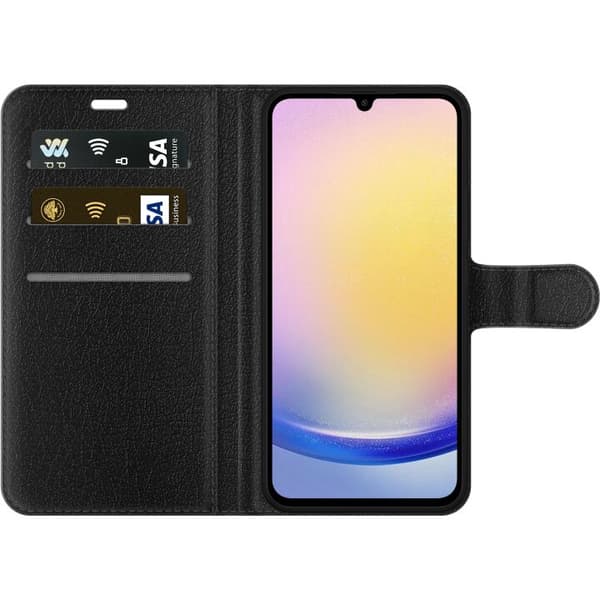 Kompatibelt Lommeboketui til Samsung Galaxy A25 Gullig Pikachu EX samlebilde med regnbueeffekter gull