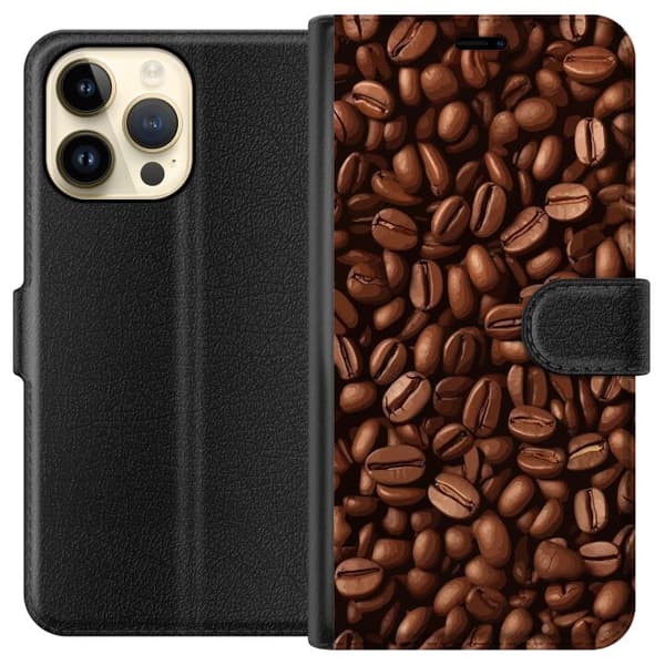 Kompatibelt Lommeboketui til Apple iPhone 14 Pro Max Kaffebönor närbild brun
