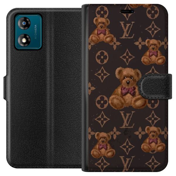 Motorola Moto E13 Tegnebogsetui Louis Vuitton Teddybjørn Mønster Luksus Mode Design Populært Motiv Mode Trend Luksuriøse Accessories