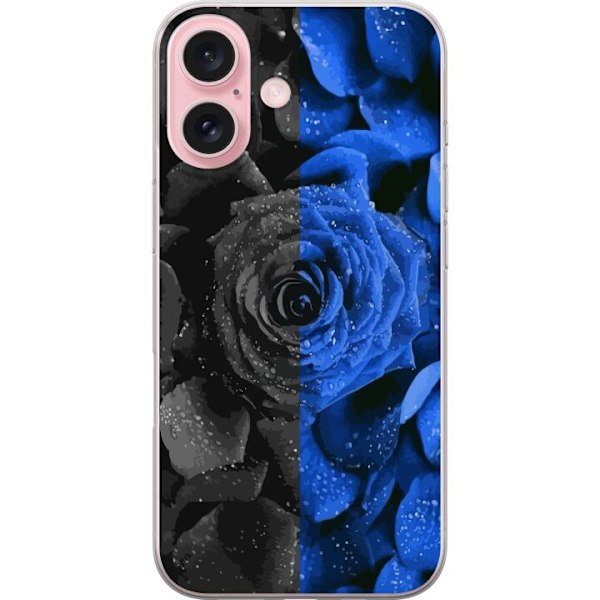 Apple iPhone 16 Gennemsigtig cover Sort og blå rose