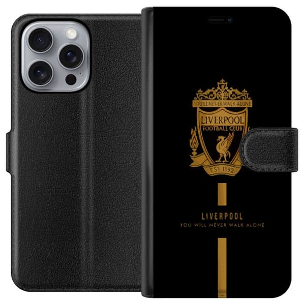 Kompatibel Tegnebogsetui til Apple iPhone 16 Pro Max Liverpool klubemblem rød hvid sort design