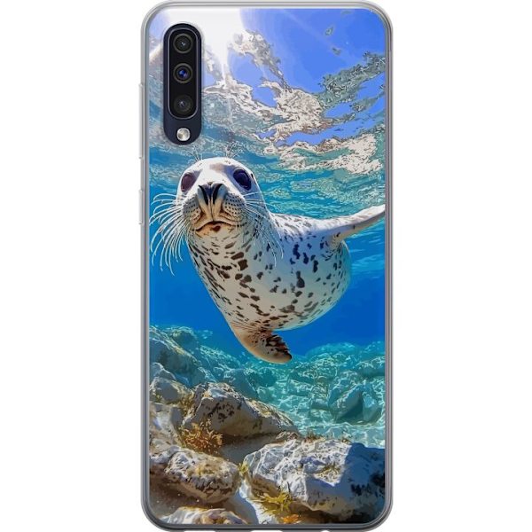 Samsung Galaxy A50 Genomskinligt Skal Säl Hav Simmande Djurmotiv Natur Vattenmotiv Blå Design Marint Tema Populärt Motiv Djurliv