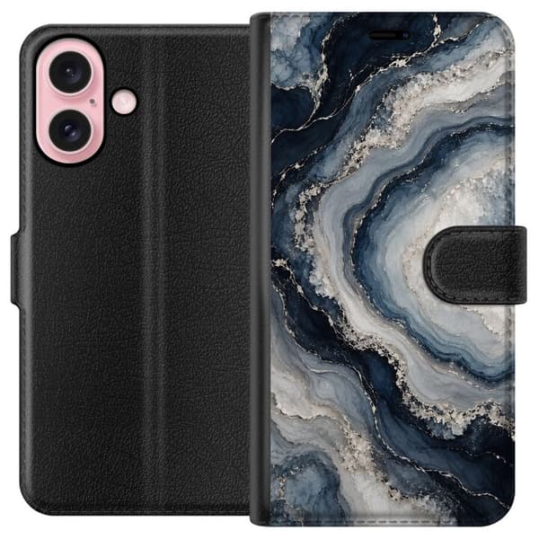 Kompatibelt Lommeboketui til Apple iPhone 16 Nattagat blå