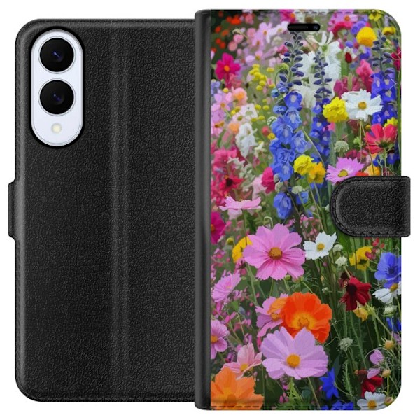 Samsung Galaxy S25 Edge Lompakkokotelo Kukkakuvioinen mobiilikuori kesäisellä niityllä ja luontomaisemalla