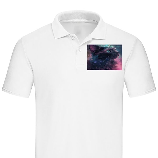 Poloshirt til Voksen | Elegant Poloshirt Katten i Galaksen Hvid Medium