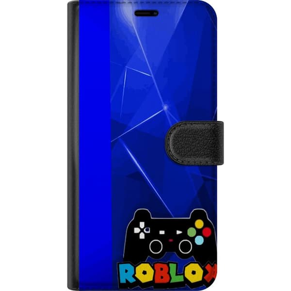 Kompatibel Tegnebogsetui til Google Pixel 6a Gamingmotiv med sort gamecontroller og farverig spiltekst på abstrakt blå baggrund blå