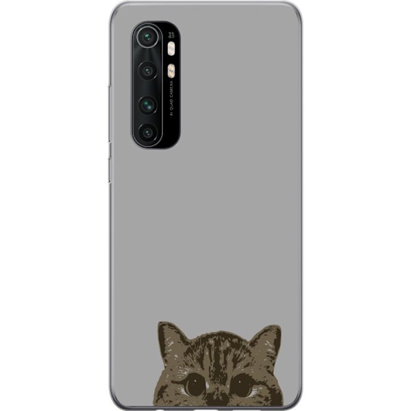 Xiaomi Mi Note 10 Lite Genomskinligt Skal Grå Kattblick – stilren kattdesign med grå bakgrund