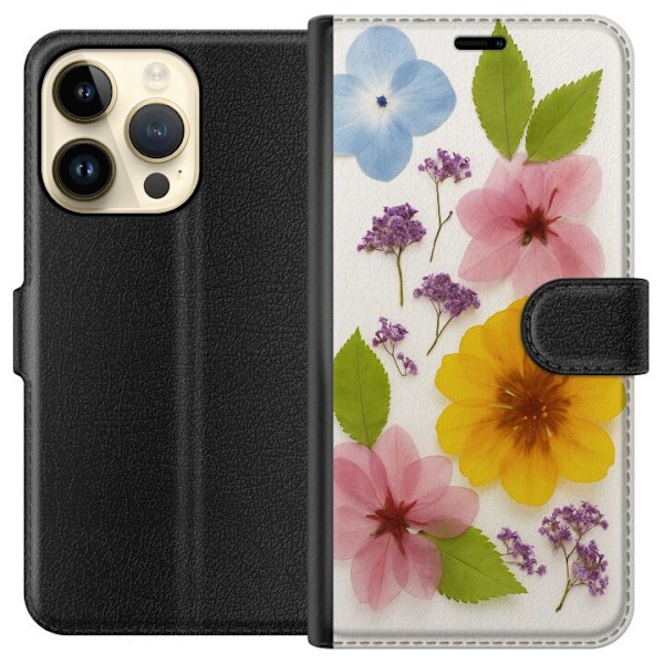 Apple iPhone 14 Pro Tegnebogsetui Pressede blomster