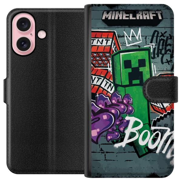 Kompatibel Tegnebogsetui til Apple iPhone 16 Grøn blokfigur med dynamit, graffiti-detaljer og mørk urban baggrund grøn