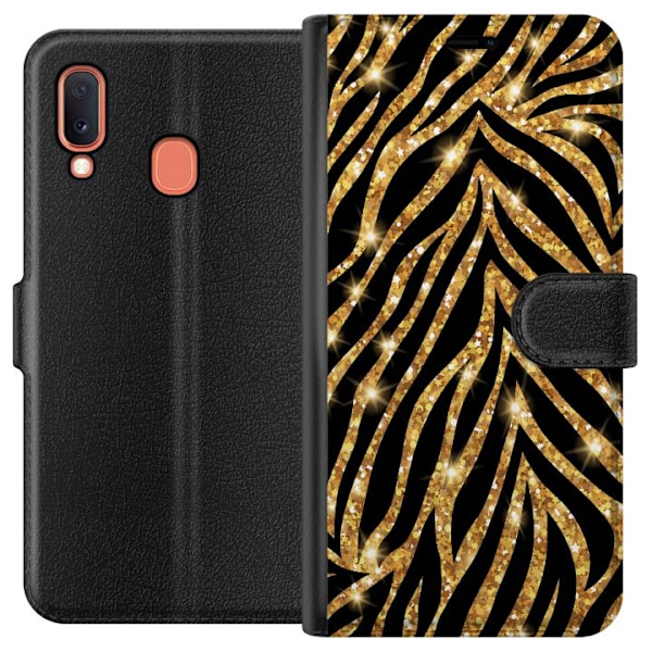 Samsung Galaxy A20e Tegnebogsetui Guld & Glitter