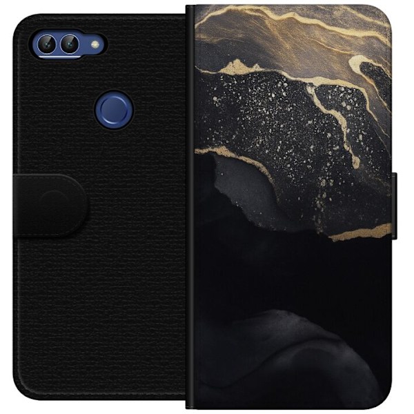 Huawei P smart Tegnebogsetui Sort guld abstrakt
