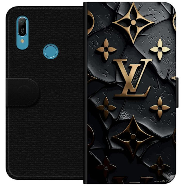 Huawei Y6 (2019) Lompakkokotelo Louis Vuitton Tumma tila Suunnittelu Musta Ylellisyys Tyyli Muoti Suosittu Graafinen Kuvio Muotisymboli Luksusbrändi