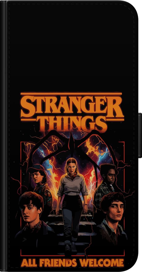 Kompatibel Tegnebogsetui til OnePlus 9 Pro Karaktercollage med orange ild og dramatisk tekst på sort baggrund sort