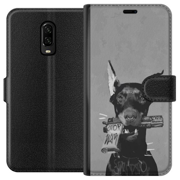 OnePlus 6T Tegnebogsetui Grå Hund Grafisk Design Sejt Dyremotiv Gadekunst Urban Trend Hundeejer Stil Populært Motiv