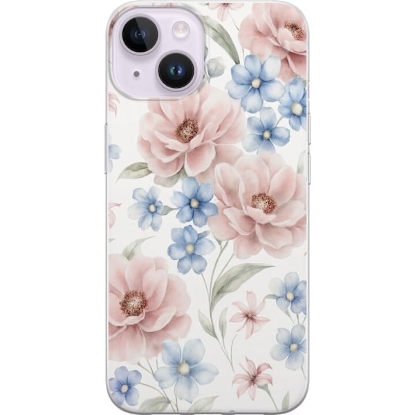 Apple iPhone 15 Genomskinligt Skal Romantiska blommor