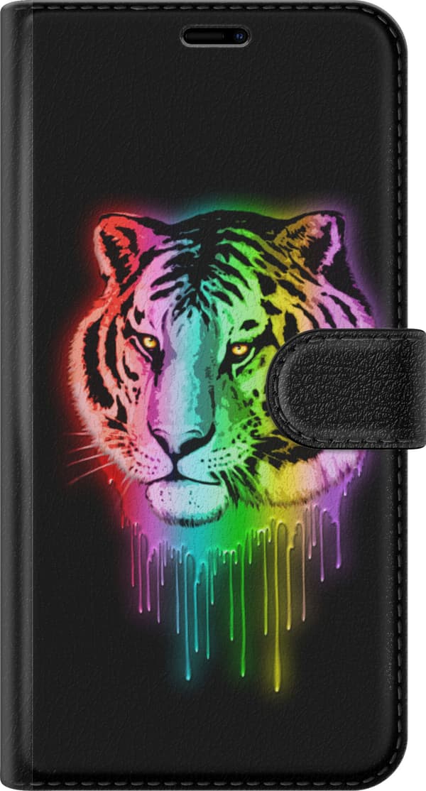 Kompatibelt Plånboksfodral till Apple iPhone X Neon Tiger