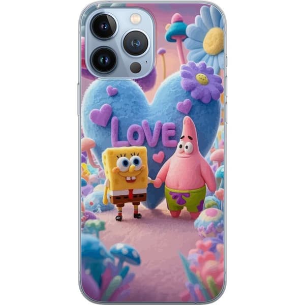 Kompatibel Mobilcover til Apple iPhone 13 Pro Max SvampeBob og Patrick-kærlighed, pasteldesign med farverige hjerter, blomster og positiv energi