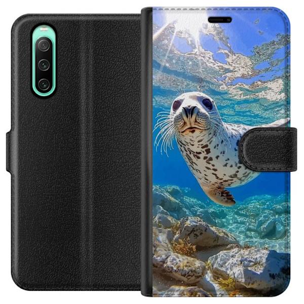 Sony Xperia 10 IV Tegnebogsetui Salg Hav Svømning Dyremotiv Natur Vandmotiv Blåt Design Marin Tema Populært Motiv Dyreliv