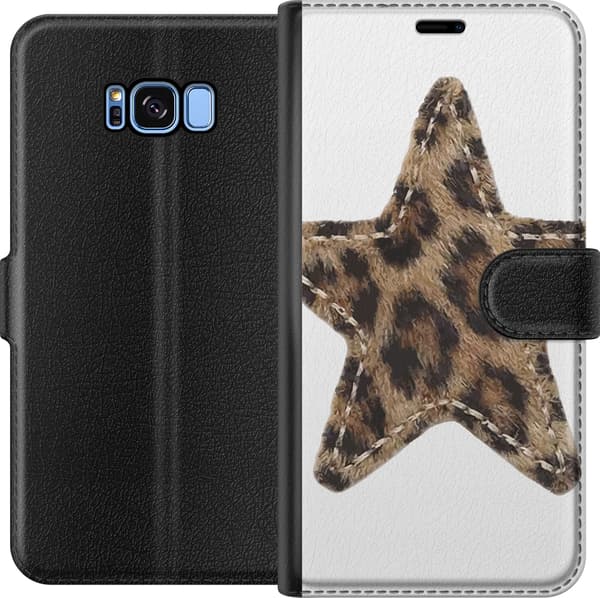 Kompatibel Tegnebogsetui til Samsung Galaxy S8 Stjernemotiv med brunt og sort leopardmønster samt dekorative sømdetaljer brun