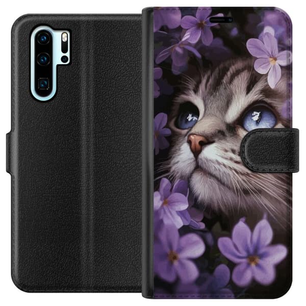 Kompatibel Tegnebogsetui til Huawei P30 Pro Kat og blomster