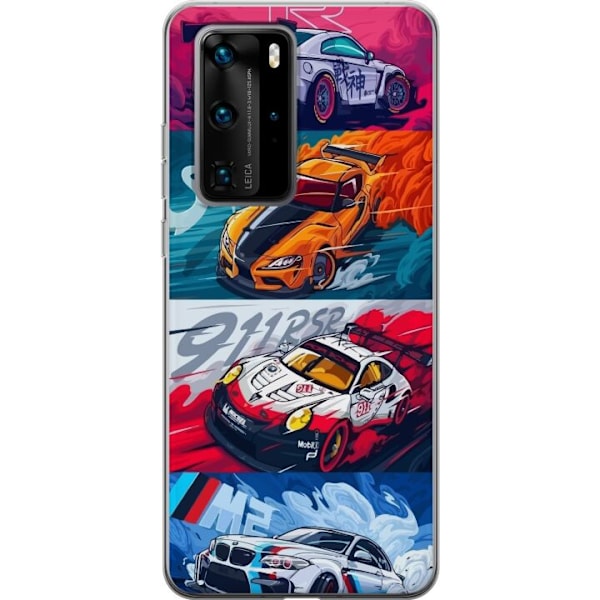 Huawei P40 Pro Läpinäkyvä kuori Nopeat Autot - Piirretty Kuvio Toiminnalla